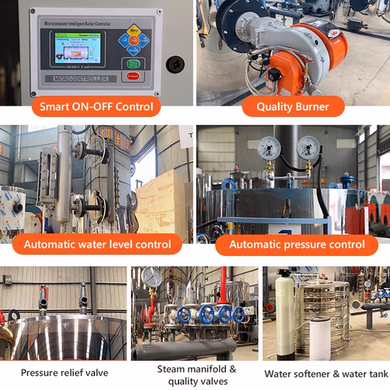 Prix ​​petit industriel vertical 100kg 200kg 300kg 500kg 600kg 700kg 1000kg Gaz Diesel Pétrole GPL Charbon Bois Biomasse Pellet Fired Générateur de vapeur Chaudières à vendre